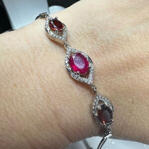 Genuine Ruby and Garnet in sterling silver bracelet!